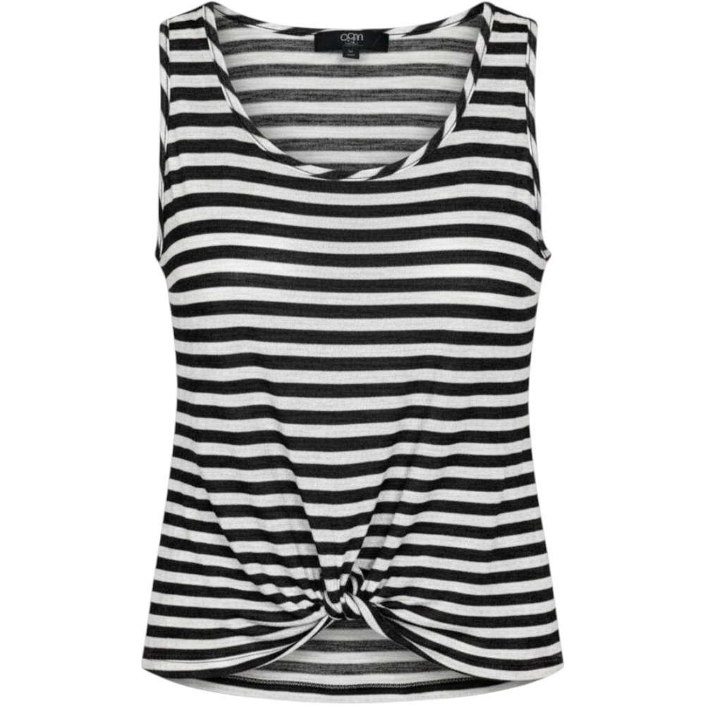 Coin 1804 Los Angeles Striped Front Knot Tank Top Black White‎ Large